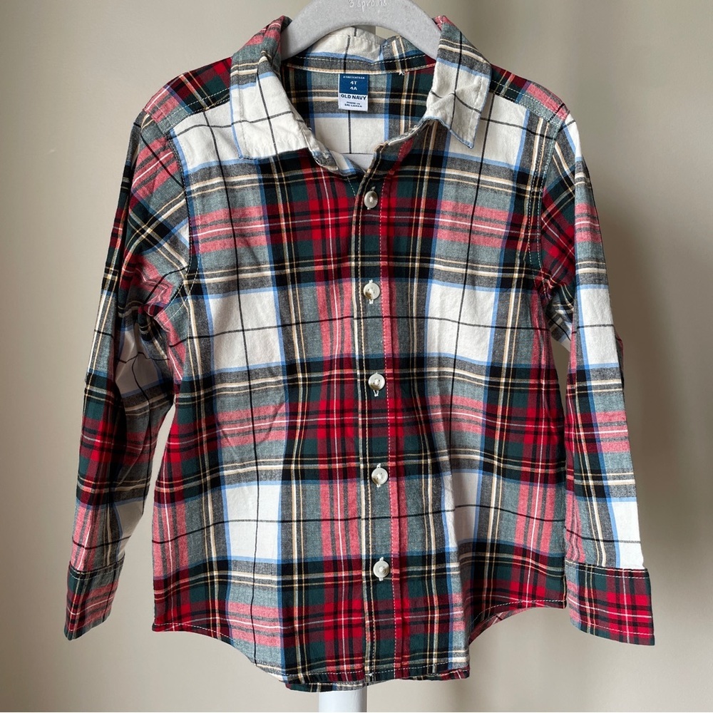 Old Navy Plaid Long Sleeve Button Up Dress Shirt 4T